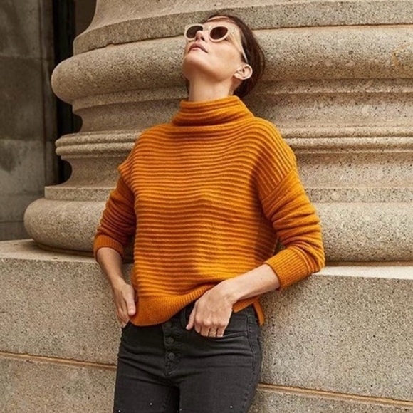 Madewell Sweaters - madewell belmont mustard yellow coziest yarn wool blend mockneck sweater